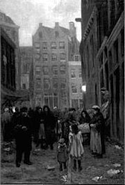 Schilderij Uilenburgersteeg door Gerard Johan Staller, 1917 Schilderij van de Uilenburgersteeg door Gerard Johan Staller